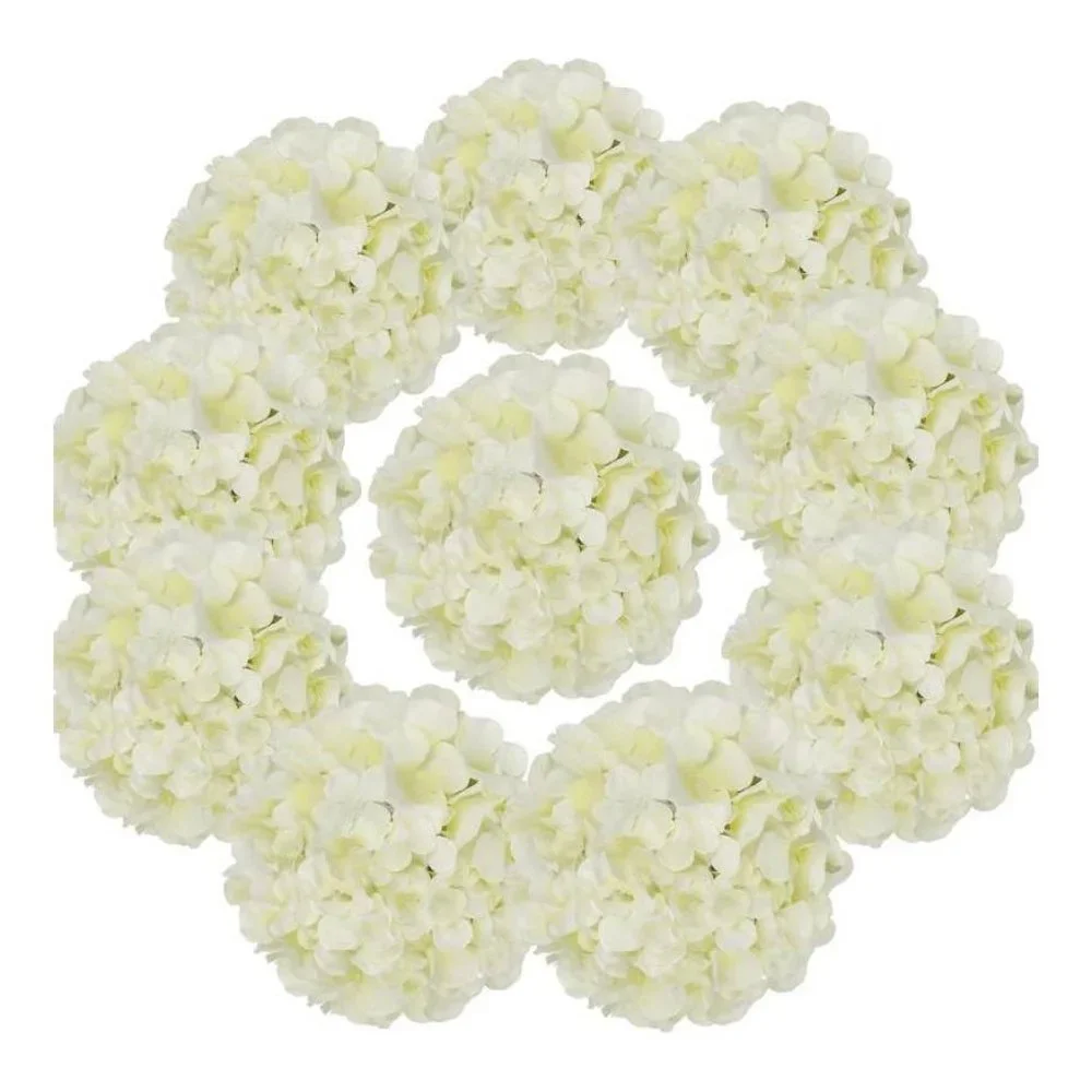 10 pack | Ivory Silk Hydrangea Artificial Flowers for Home Wedding Bouquet